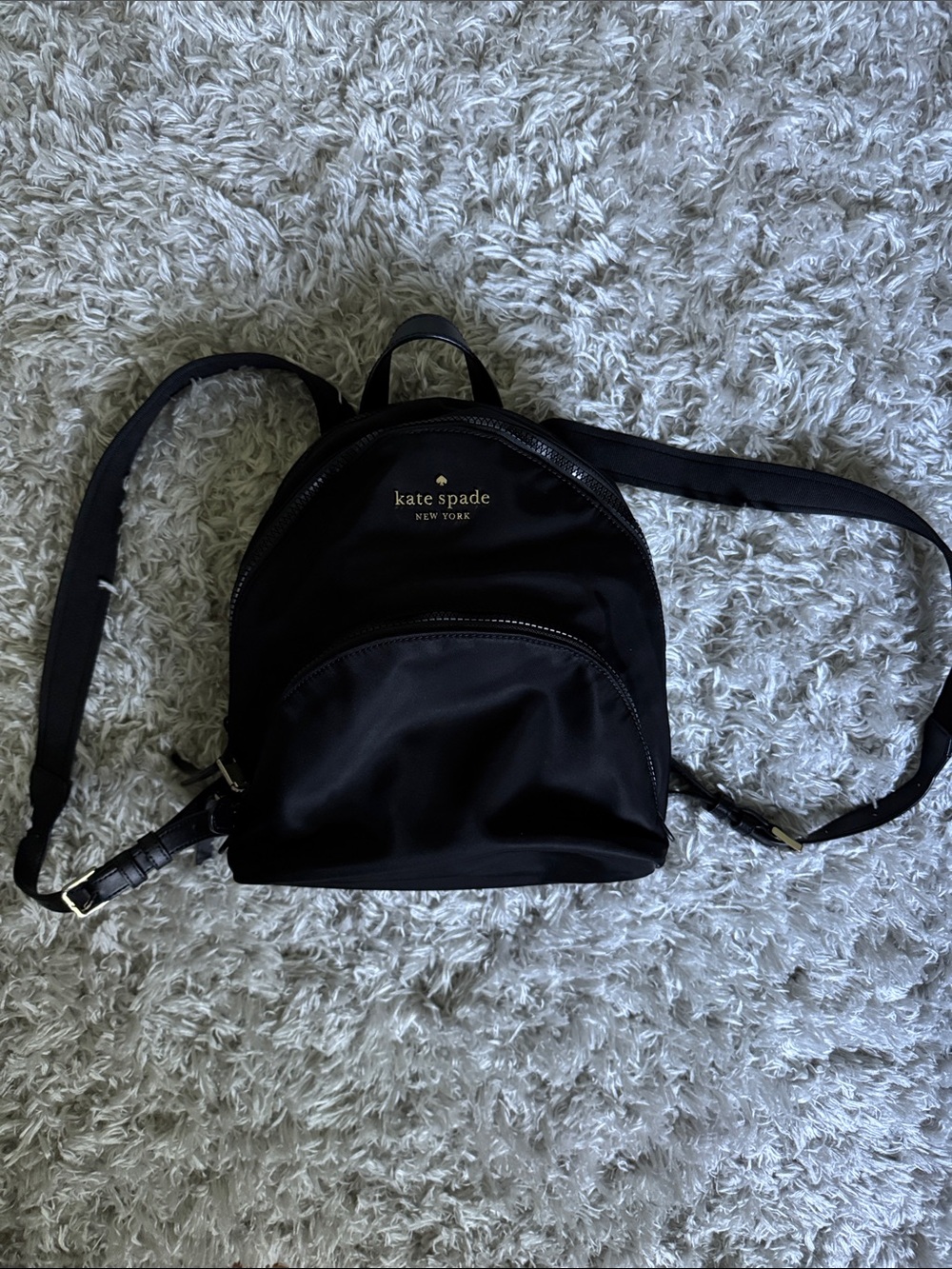 NWOT kate spade black nylon mini backpack with gold logo